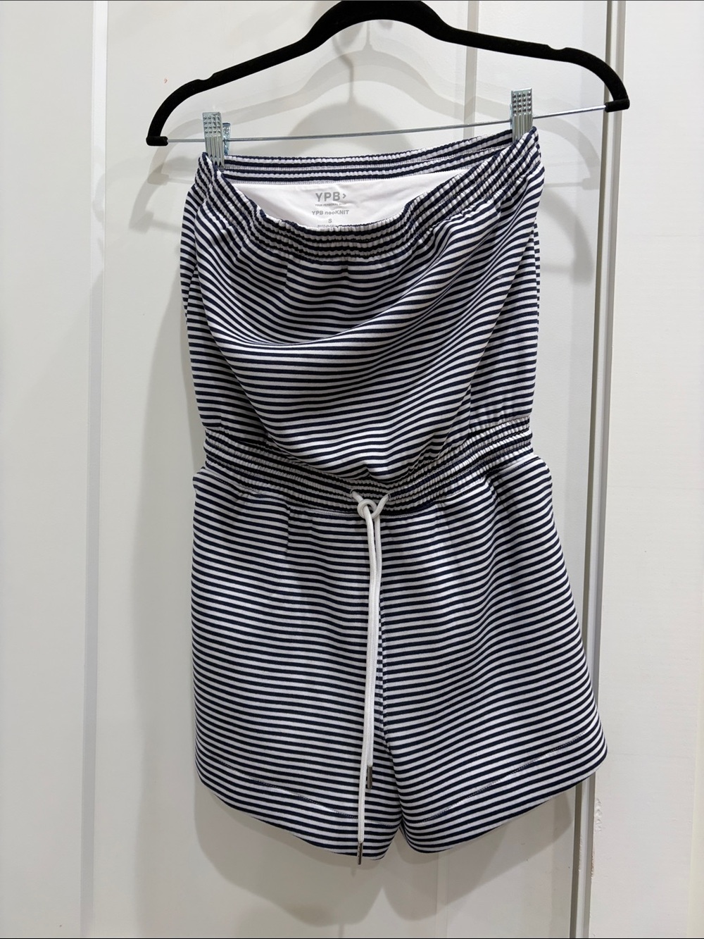 Abercrombie & Fitch Navy and White Striped Strapless Romper